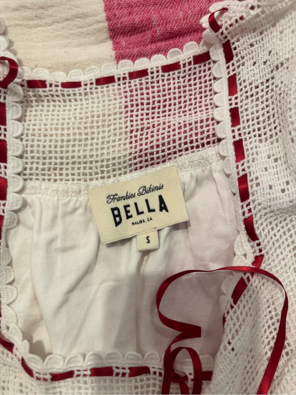 Frankie's Bikinis x Bella hadid White Mini Dress with Red Ribbon Trim - Picture 5 of 5